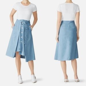 COLOVOS Chambray Unique Asymmetric  Button Front Skirt Size 6
